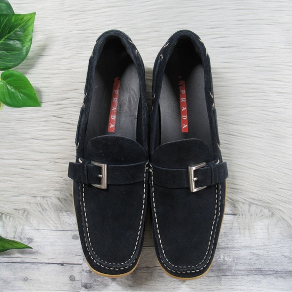 PRADA Navy Suede Loafers Women’s 39 US Size 9 - Picture 2 of 11